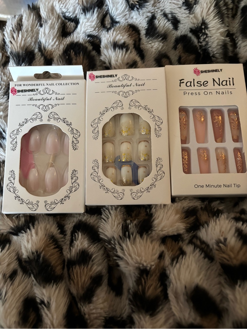 Sheshinely Press-On False Nail Sets — Pink, White & Beige Mix